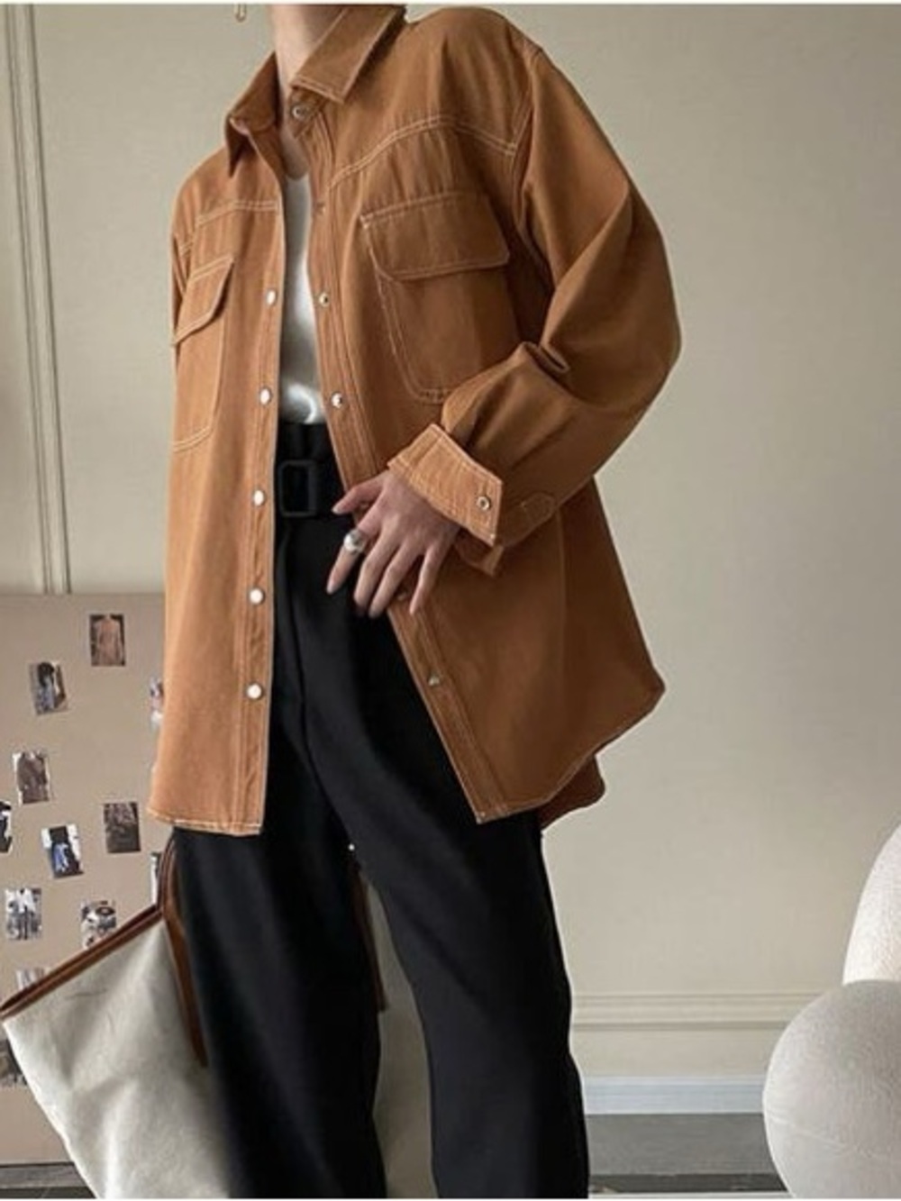 Oversized Button-Front Utility Shirt Jacket - Picture 2 of 7